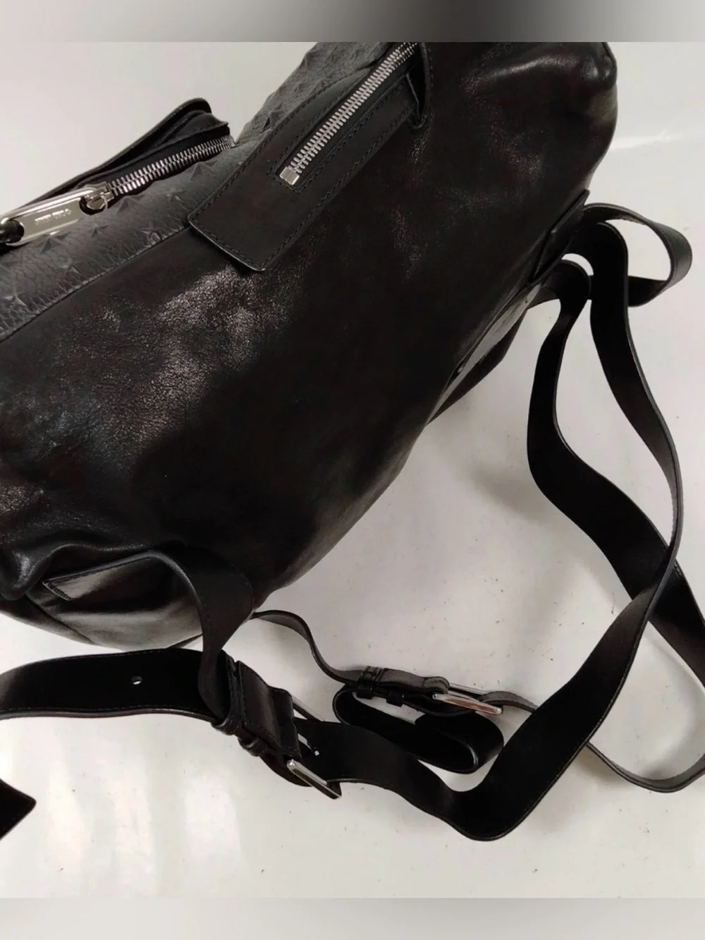 Final Price Jimmy Choo Black Star-Embossed Leather Backpack with Front Pockets